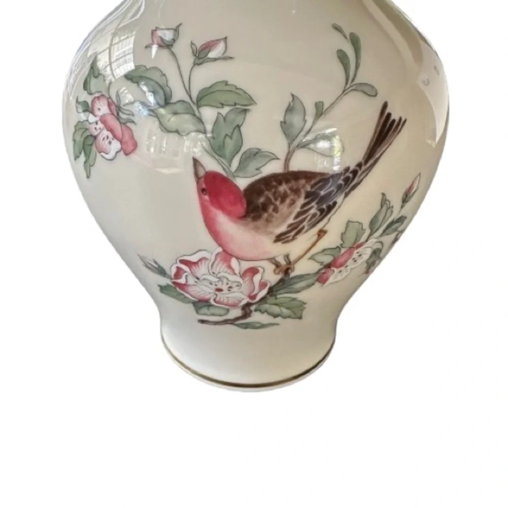 Lenox Serenade Medium Vase white, pink & green birds flowers vintage collectible
